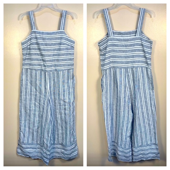 beachlunchlounge Pants - Beachlunchlounge Striped Linen Blend Wide Leg Cropped Jumpsuit